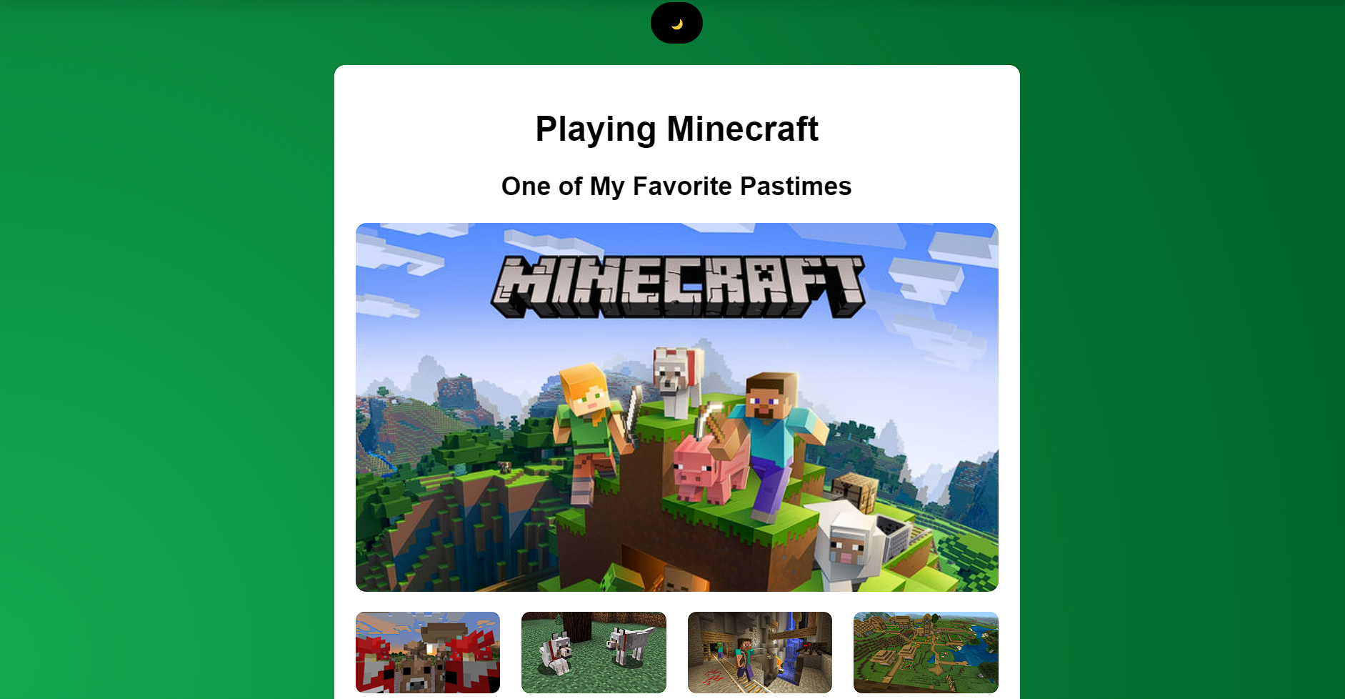 Playing Minecraft landing page preview